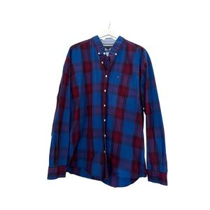Tommy Hilfiger Classic Fit Long Sleeve Plaid Button Down Shirt Blue Red Size XXL